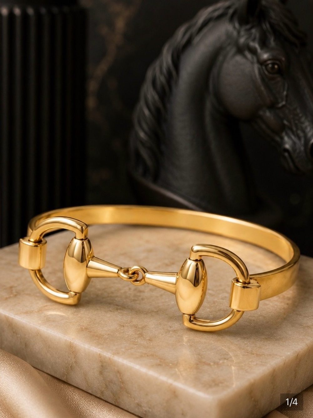 Gold Horse Bit Snaffle Cuff Bracelet Equestrian Quiet Luxury 18cm